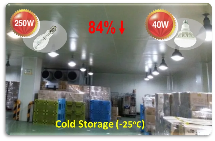 풀무원 냉동창고 250W에서 40W LED 교체 84% 절감 사례